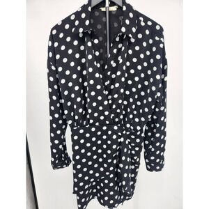 Sandro Black White Polka Dot Wrap Mini Dress Long Sleeve Side Tie Knot Collar